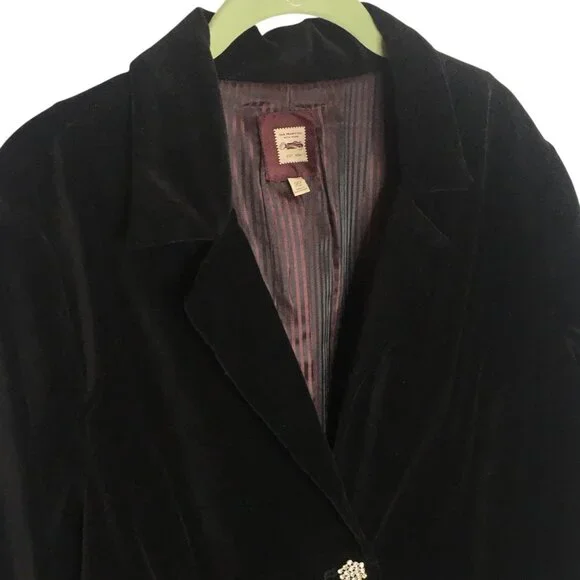 Black Velvet Blazer Rhinestone Buttons Jacket Womens XL - Picture 4 of 16